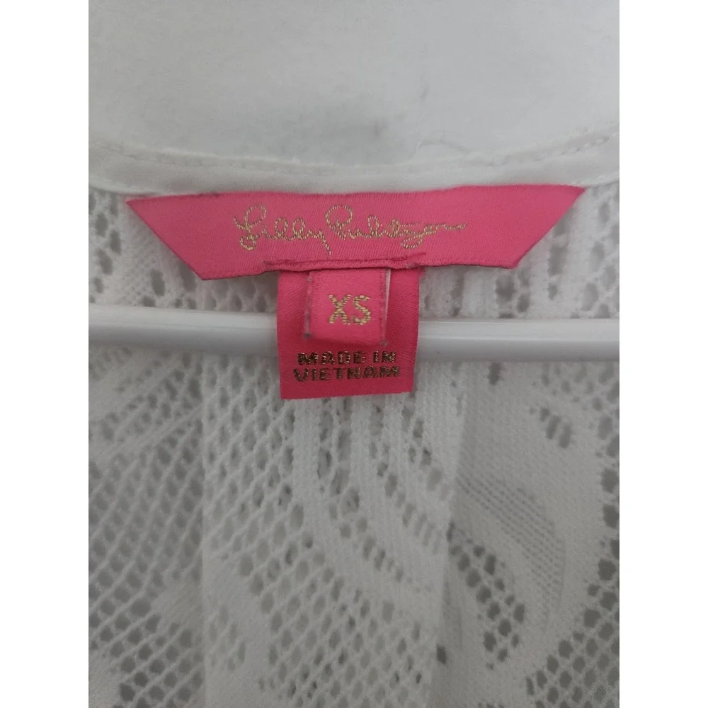 Lilly Pulitzer White Paisley Lace Swimsuit Cover Up V-Neck Cap Sleeve XS Bech
